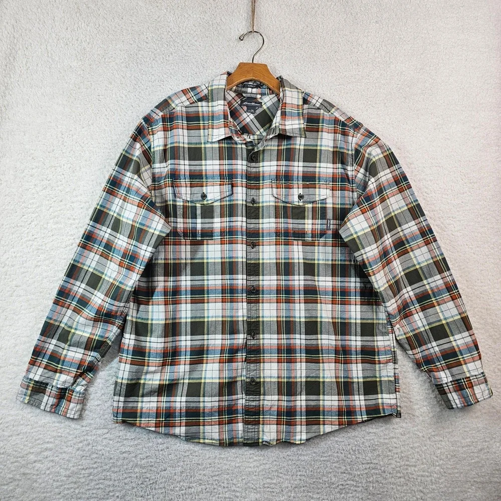 Eddie Bauer Mens 2XL Classic Fit Plaid Button Down Shirt Multi Color Long Sleeve